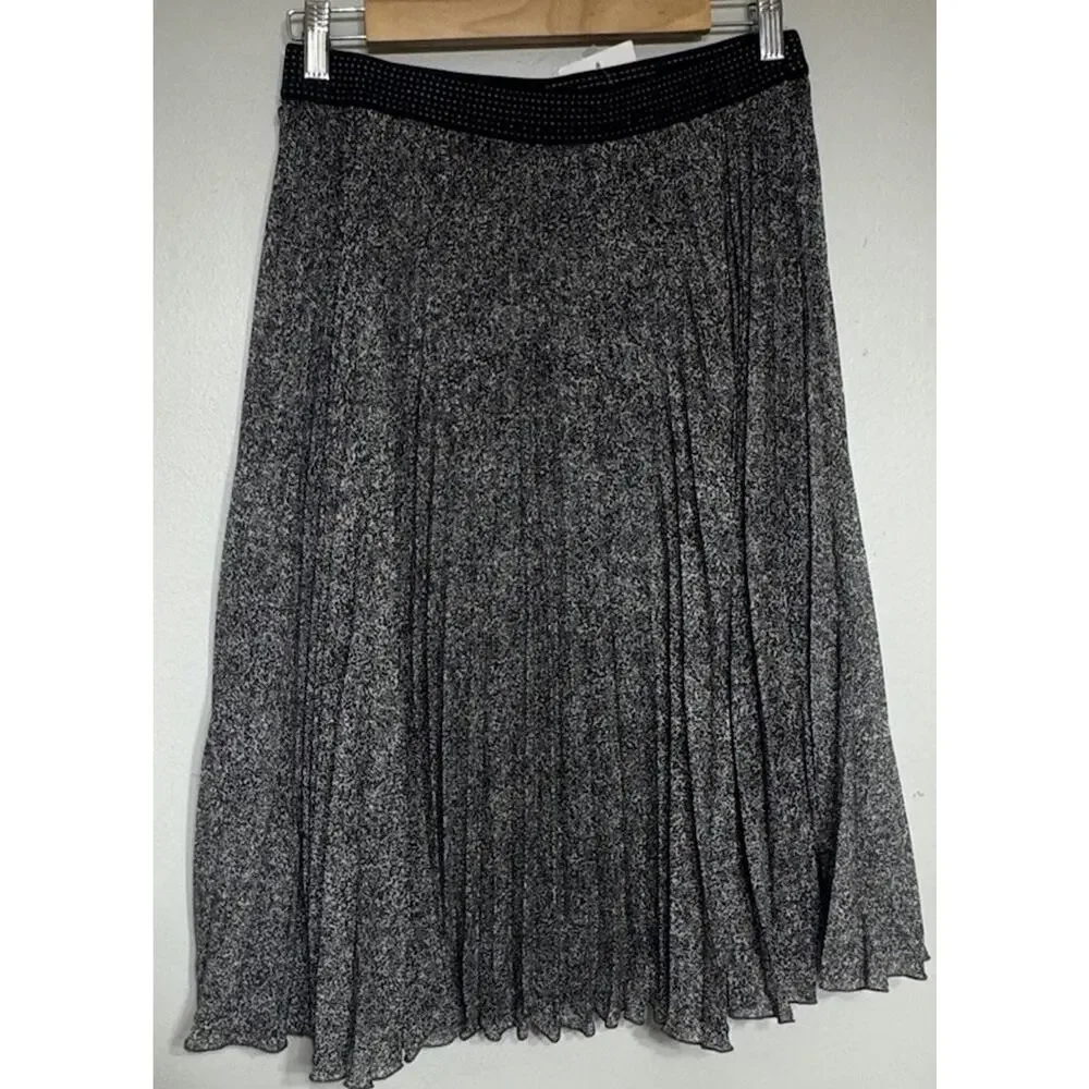 Topshop Midi Pleated Skirt Grey Women’s Size 8 Pull-On Speckled Lined NEW